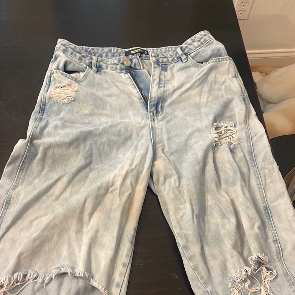 Missguided Light Blue Distressed Flare Jeans